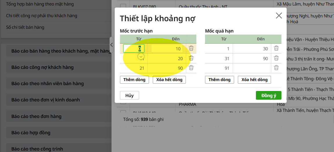 chỉnh lại thời gian theo dõi